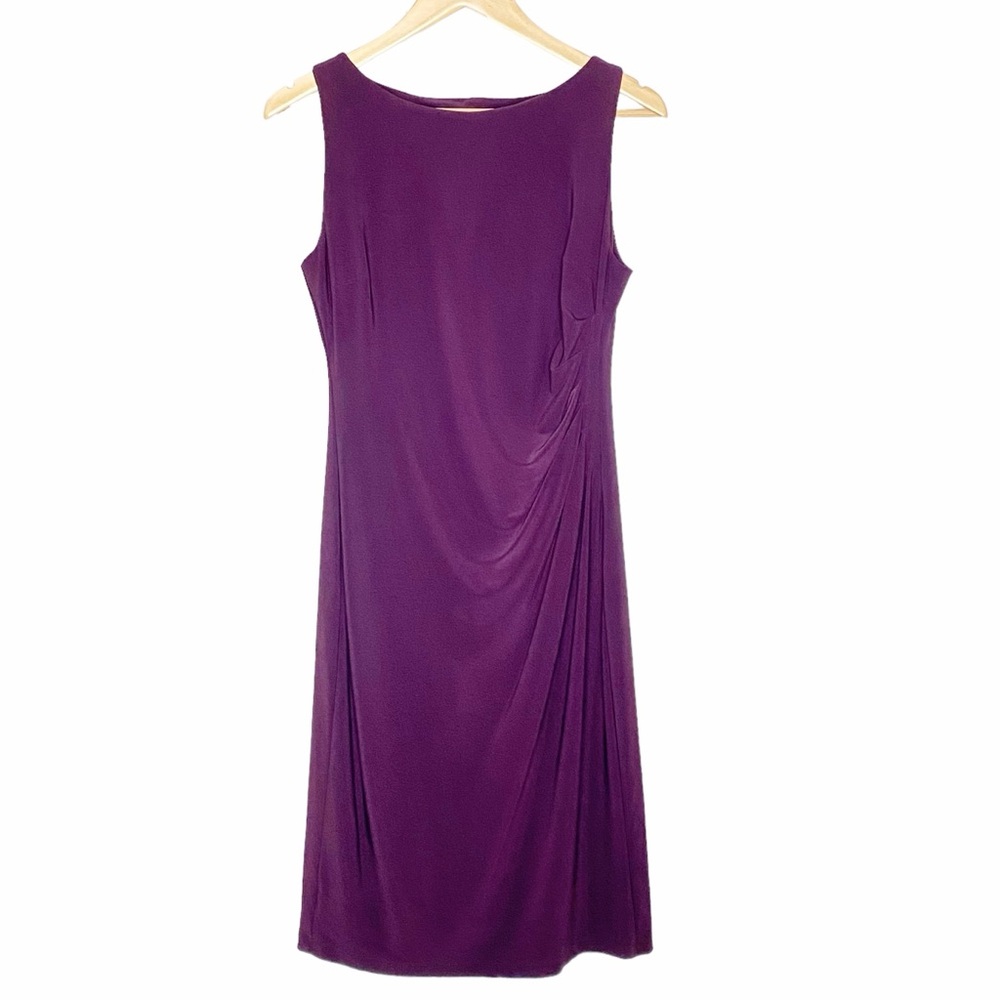 Lauren Ralph Lauren Dress Purple Sleeveless Lined Ruching Size 8 Petite